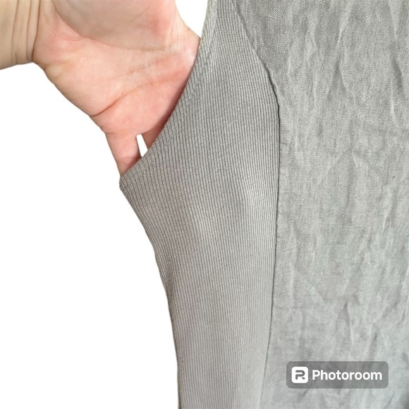 LINA TOMEI ~ Grey Linen Dress With Metallic Neckline Beading and Cotton Panels - Picture 7 of 10